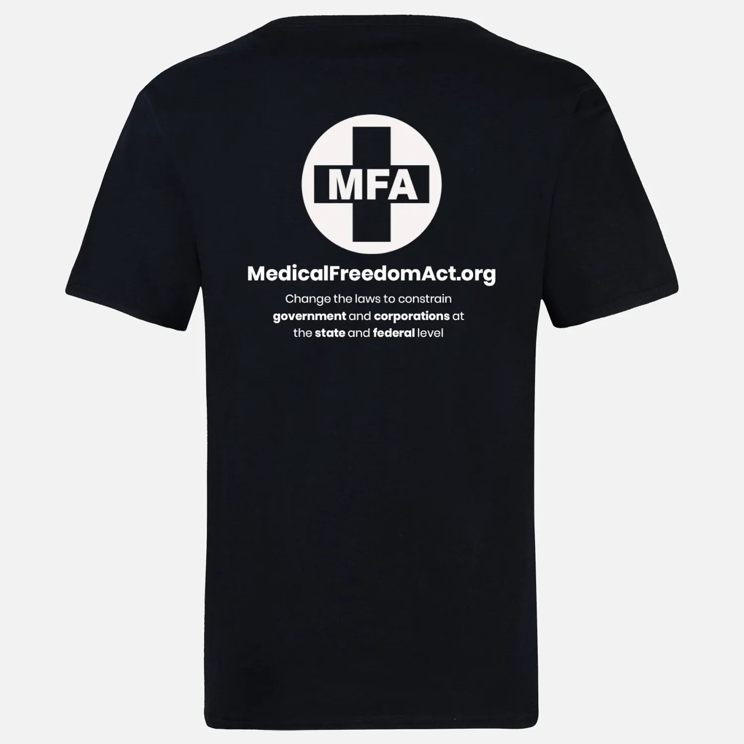 03-MFA black shirt - metal,white logos - front top,left, full back - back