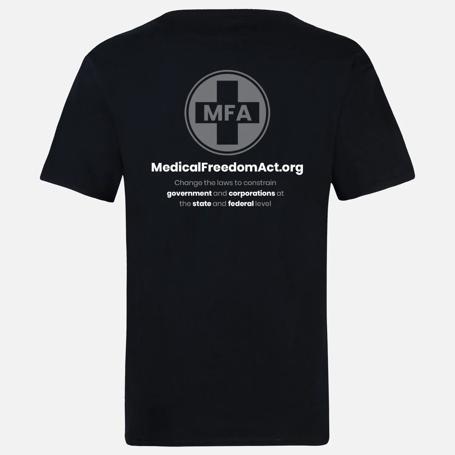 04-MFA black shirt - subdued logos - front top,left, full back - back