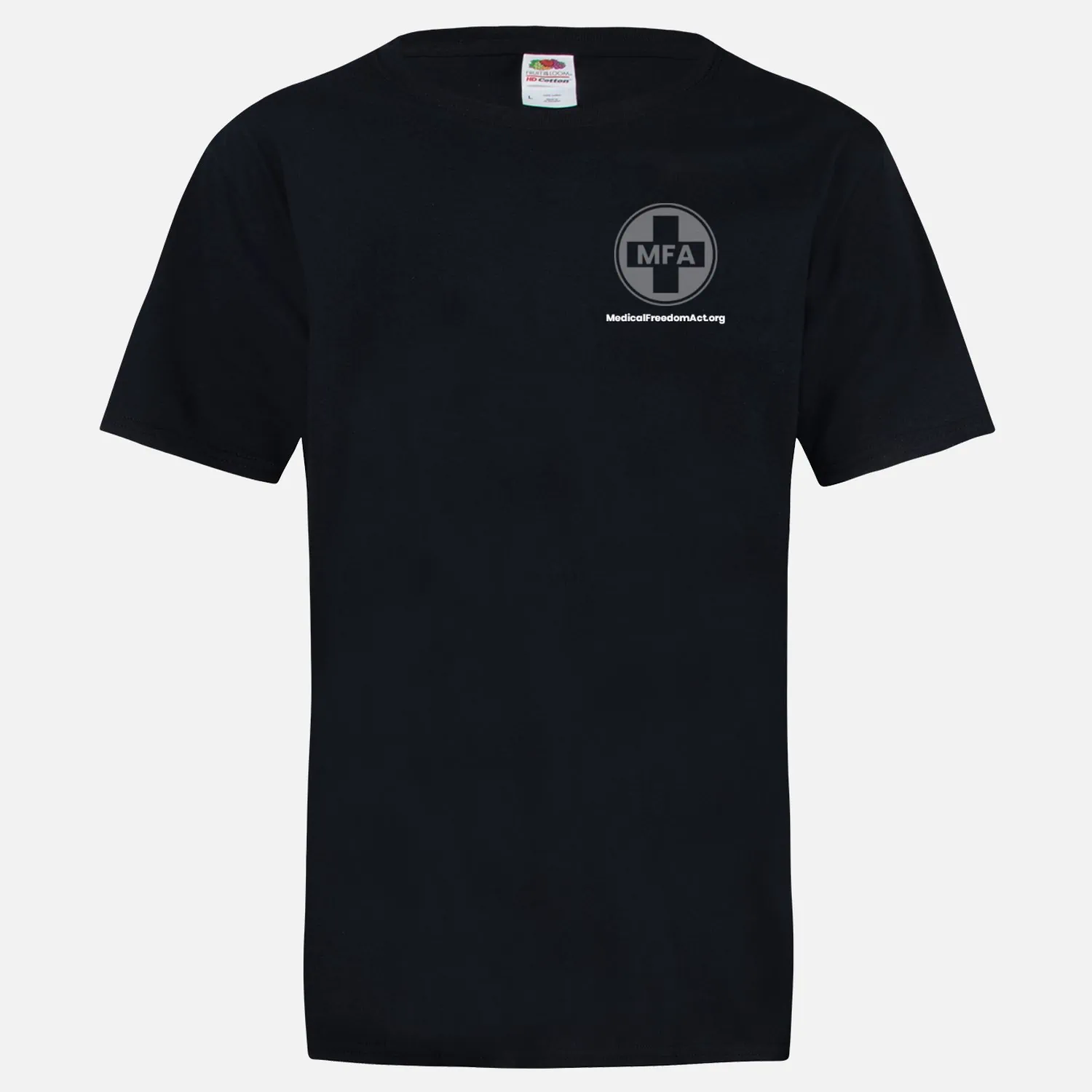 04-MFA black shirt - subdued logos - front top,left, full back - front
