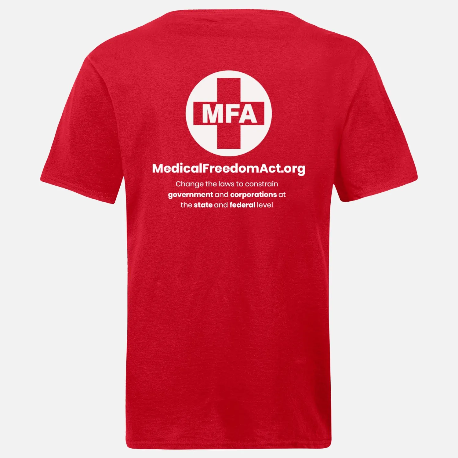 11-MFA red shirt - metal,white logos - front top,left, full back - back