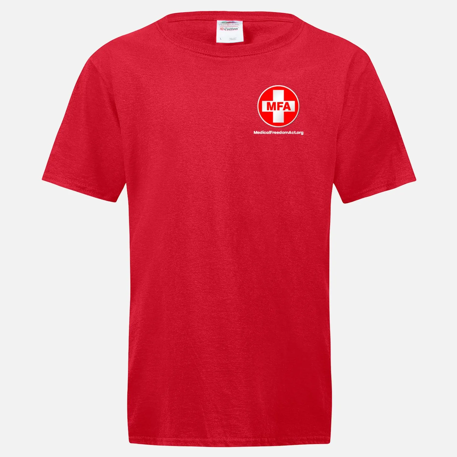 11-MFA red shirt - metal,white logos - front top,left, full back - front
