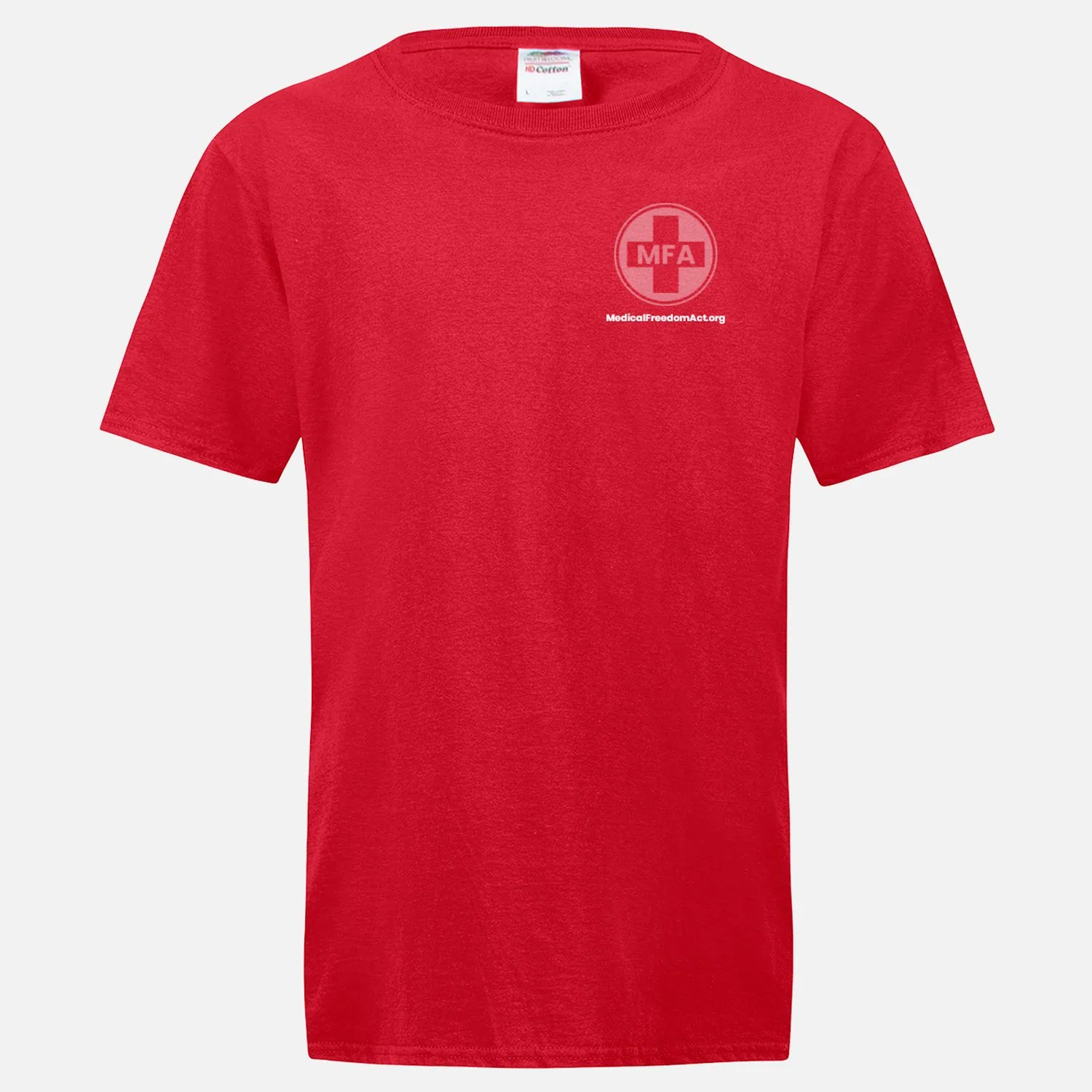 12-MFA red shirt - subdued logos - front top,left, full back - front